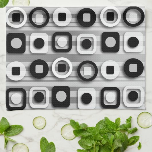 Zwart wit en grijs modern patroon theedoek (Gevouwen)