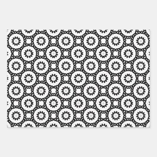 Zwart wit en grijs mozaïekboho geometrische patron inpakpapier vel (Voorkant)