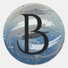 Zwart, wit en grijs penseelstreken B Monogram Ronde Sticker