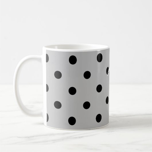 Zwart wit en grijs, polkadots, monogram koffiemok (Links)