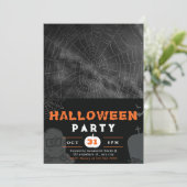 Zwart, Wit en Grijs Spiderweb Zwart Halloween Kaart (Staand voorkant)