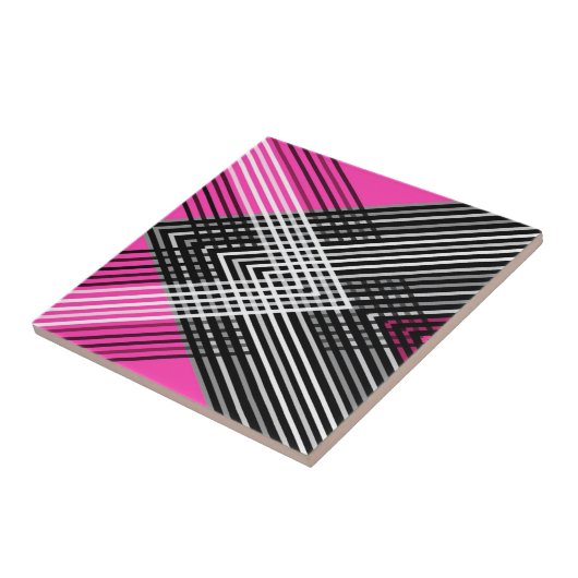 Zwart-wit en grijs verweven strepen op een tegeltje (Zijkant)