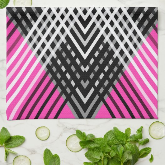 Zwart-wit en grijs verweven strepen op een theedoek (Gevouwen)