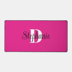 Zwart Wit en Heet Roze Cute Meisjesachtig Monogram Bureaumat