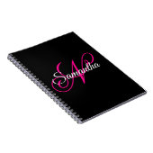 Zwart Wit en Heet Roze Fantasie Schrift Monogram Notitieboek (Rechterzijde)