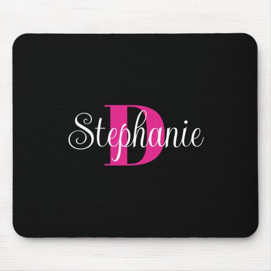 Zwart Wit en Heet Roze Meisje Modern Monogram Muismat (Voorkant)