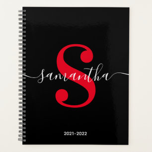 Zwart Wit en Helderrood Moderne Stijl Monogram Planner