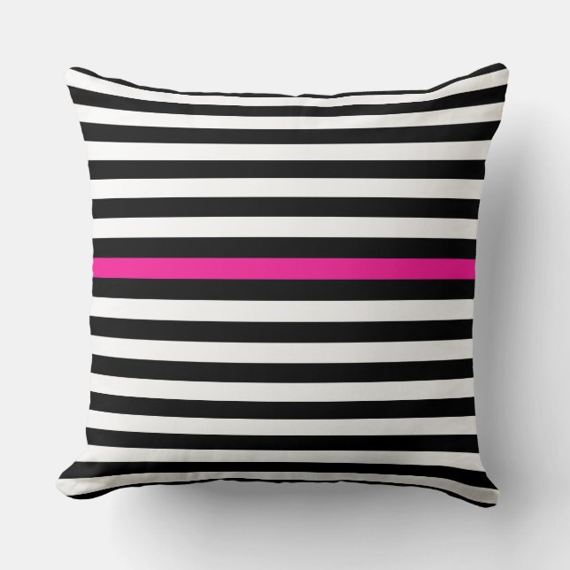 Zwart-wit en Hot Pink Narrow Stripes Kussen (Voorkant)