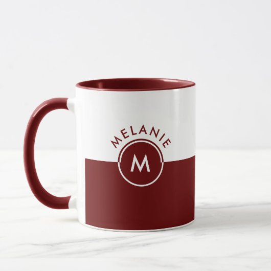 Zwart-wit en kastanjebruin split-screen monogram mok (Links)