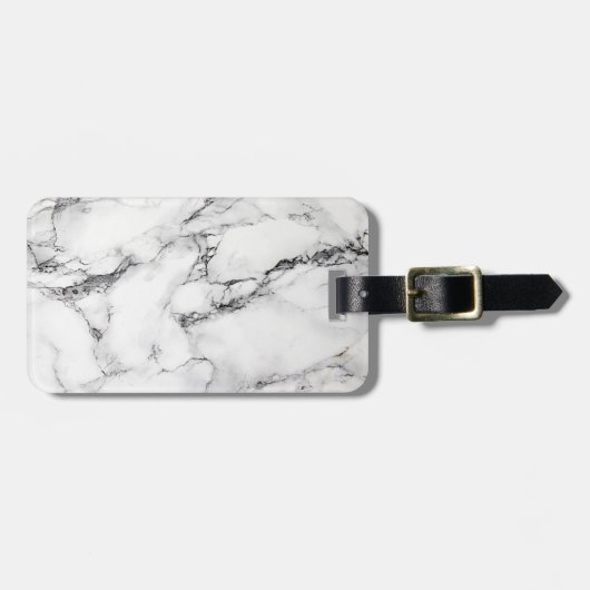 Zwart wit en lichtgrijs marmeren stenen patroon bagagelabel (Voorkant horizontaal)