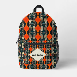 Zwart Wit en Oranje Etnisch Geometrisch Patroon Bedrukte Rugzak