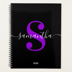 Zwart Wit en Paarse Moderne Stijl Monogram Planner