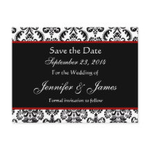 Zwart Wit en Rood Damask Save Date Briefkaart