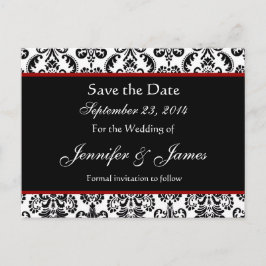 Zwart Wit en Rood Damask Save Date Briefkaart