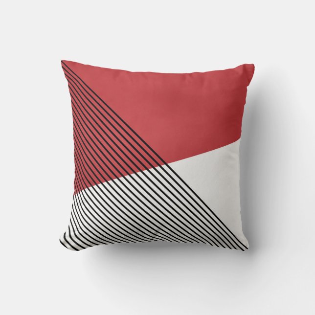 Zwart, wit en rood eenvoudige geometrische kunst kussen (Voorkant)