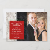 Zwart wit en rood foto bruiloft kaart (Voorkant)