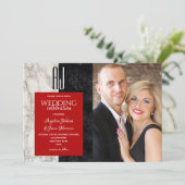 Zwart wit en rood foto bruiloft kaart (Staand voorkant)