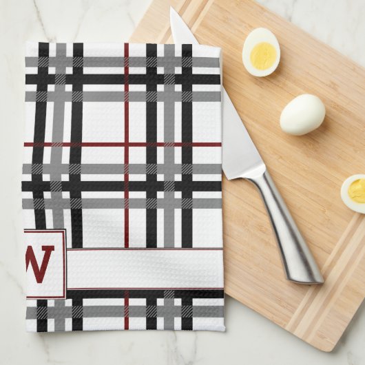 Zwart wit en rood geruite keukenhanddoek (Quarter Fold)