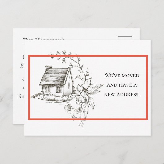 Zwart, Wit en Rood Nieuwe Adres Aankondiging (Voorkant / Achterkant)