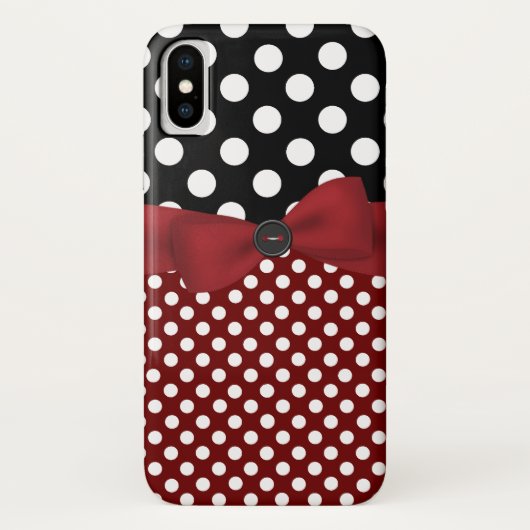 Zwart, wit en rood pokdot iPhone X Hoesje (Achterkant)