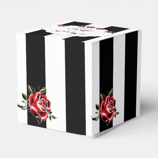 Zwart Wit en Rood Rose Bruiloft Favor Box Bedankdoosjes (Achterkant)