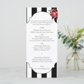 Zwart Wit en Rood Rose Bruiloft Menu (Staand voorkant)