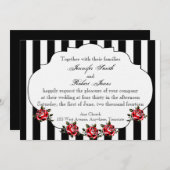Zwart Wit en Rood Rose bruiloft uitnodiging (Voorkant / Achterkant)