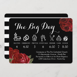 Zwart Wit en Rood Rozen Bruiloft Tijdlijn Kaart