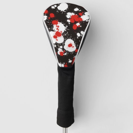 Zwart, wit en rood verf Splatter Golfheadcover (Voorkant)