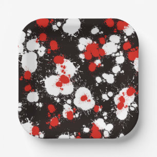 Zwart, wit en rood verf Splatter Papieren Bordje