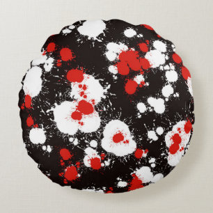 Zwart, wit en rood verf Splatter Rond Kussen