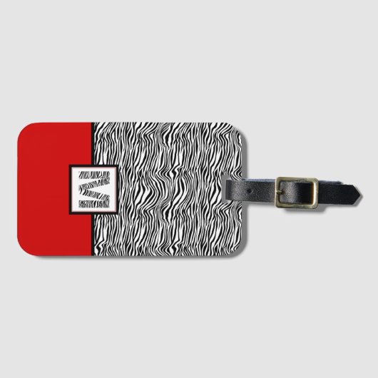 Zwart Wit en Rood 🦓 Zebra Monogram Bagagelabel (Voorkant (horizontaal))