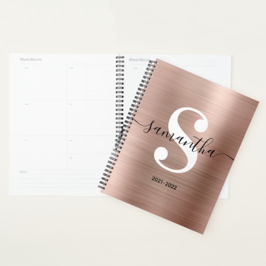 Zwart wit en Roos goudvormig monogram Planner (Display)