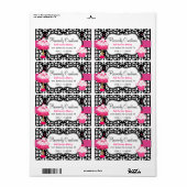 Zwart, wit en roze Damask Bakkerij Label (Full Sheet)