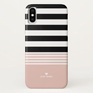 Zwart, wit en roze, gepersonaliseerd iPhone x hoesje