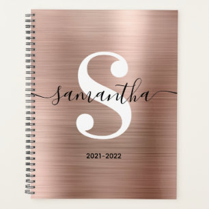 Zwart Wit en Roze Goud Moderne Stijl Monogram Planner