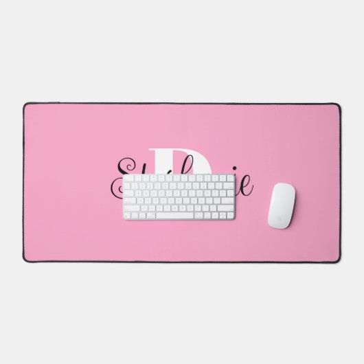 Zwart Wit en Roze Leuk Modern Monogram Bureaumat (Keyboard & Muis)