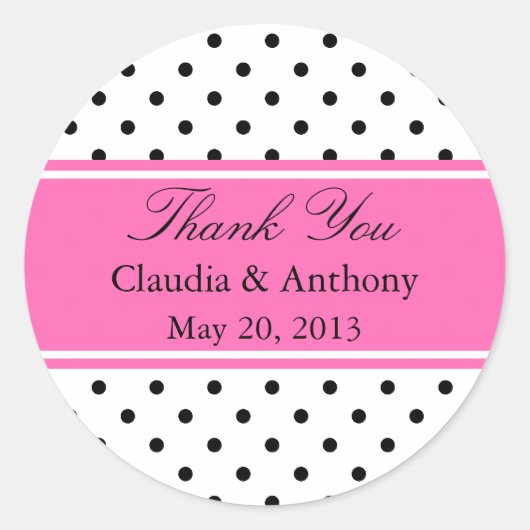 Zwart, wit en roze pokadodenweddenschap Dank je Ronde Sticker (Voorkant)