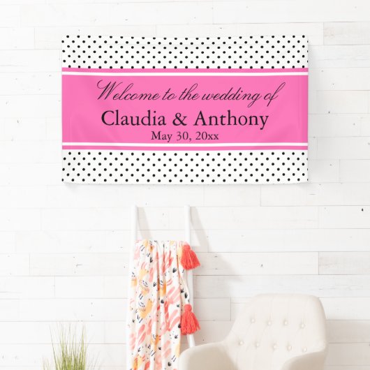 Zwart, wit en roze pokadodenweddenschap spandoek (Insitu)