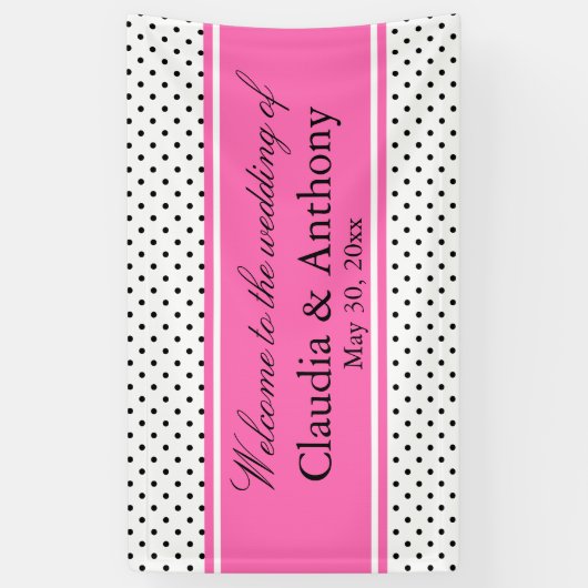 Zwart, wit en roze pokadodenweddenschap spandoek (Verticaal)