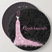 Zwart wit en roze reukbruid ronde button 6,0 cm (Voorkant /achterkant)