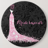 Zwart wit en roze reukbruid ronde button 6,0 cm (Voorkant)