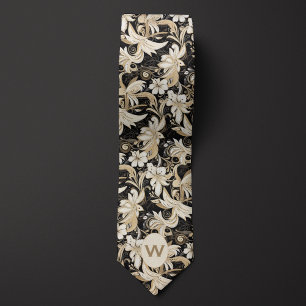 Zwart, Wit en Taupe Monogram Stropdas