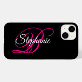 Zwart wit en warm roze Fancy Script-monogram Case-Mate iPhone Case (Achterkant (horizontaal))
