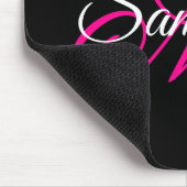 Zwart wit en warm roze Fancy Script-monogram Muismat (Hoek)