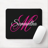 Zwart wit en warm roze Fancy Script-monogram Muismat (Met muis)