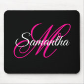 Zwart wit en warm roze Fancy Script-monogram Muismat (Voorkant)