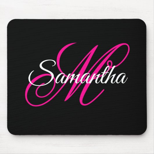 Zwart wit en warm roze Fancy Script-monogram Muismat (Voorkant)