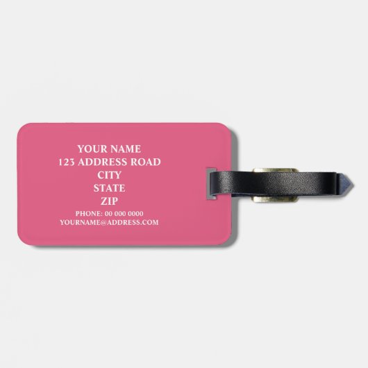 Zwart, wit en warm roze gestreept, speciaal gepers bagagelabel (Achterkant horizontaal)