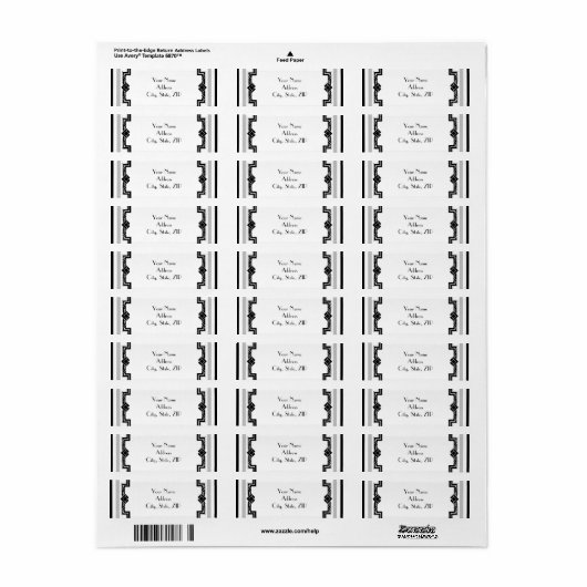 Zwart Wit en Zilver Art Deco Lijst Bruiloft Etiket (Full Sheet)